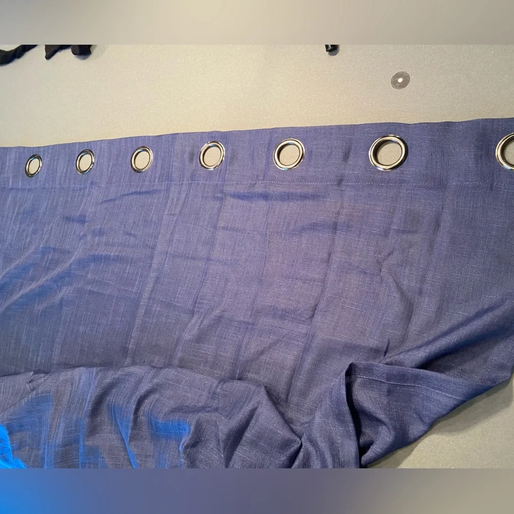 Curtain Panels 2, Blue sheer‎ panels with dark silver grommets, 72” x 54” each